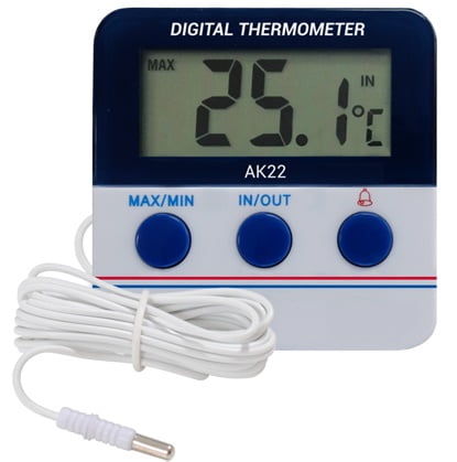 Termômetro Geladeira Max/Min (Int/Ext) - c/ Alarme (-50 a 70°C (sonda) e -20 a 70º (ambiente))- c/ Imã - AK-22