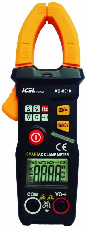 Mini Alicate Amperímetro 200 ACA - NCV - CAT III - SMART - AD-8010