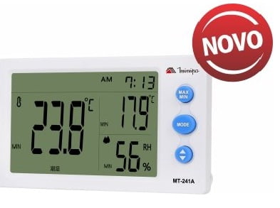 Termo-Higrômetro-Relógio Máx/Mín (Temp Int/Ext) - Minipa - MT-241A (APENAS 4X DISPONÍVEIS)