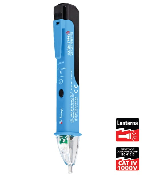 Detector de Tensão s/ Contato (50 - 1000V AC) C/ LANTERNA - CAT IV Minipa EZALERT-MAX