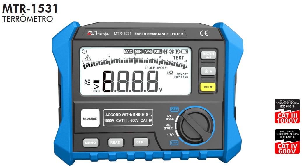 Terrômetro 4 KΩ CAT IV Minipa - MTR-1531