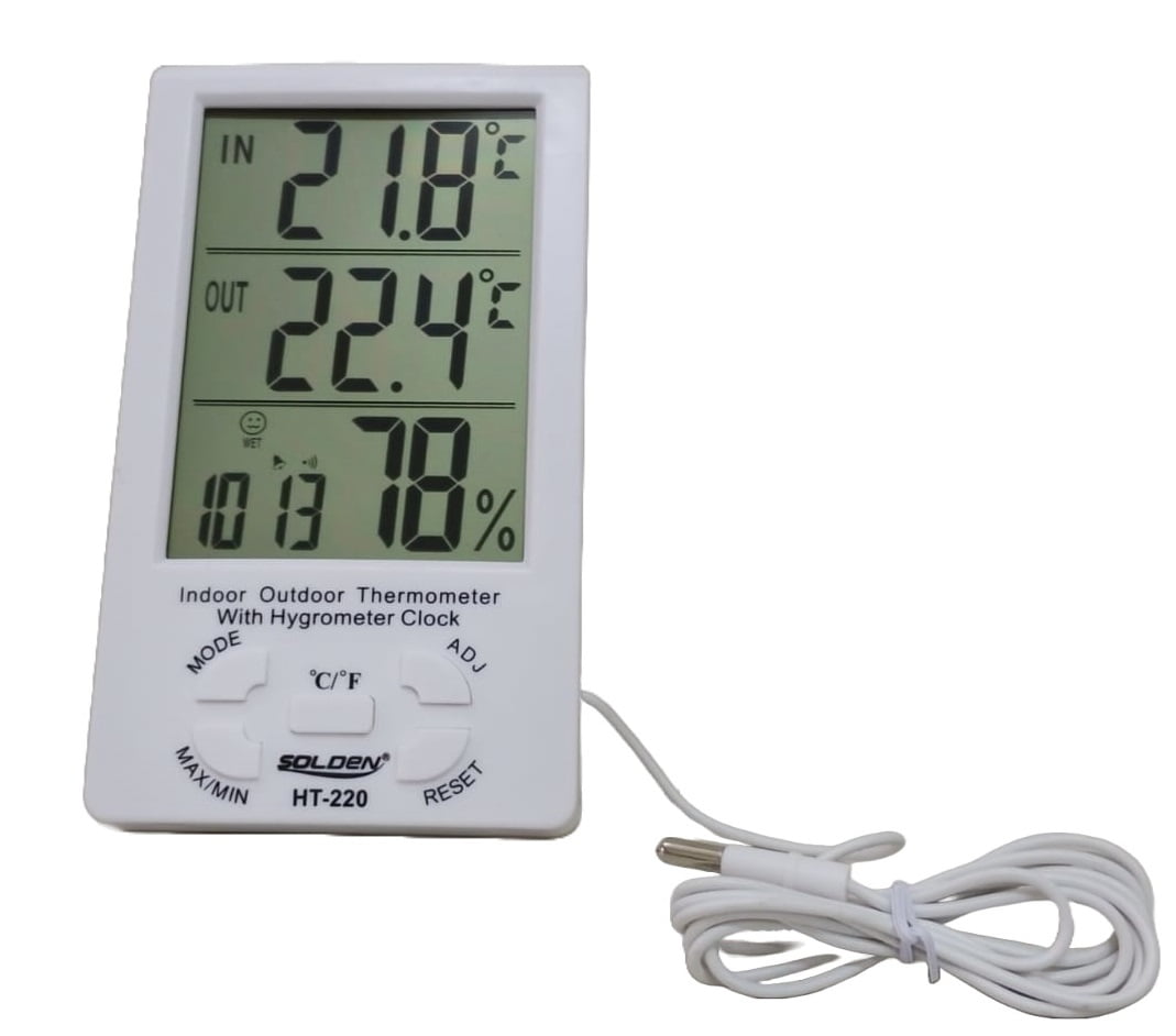 Termo-Higrômetro-Relógio Máx/Mín (Temp Int/Ext) - SOLDEN - HT-220